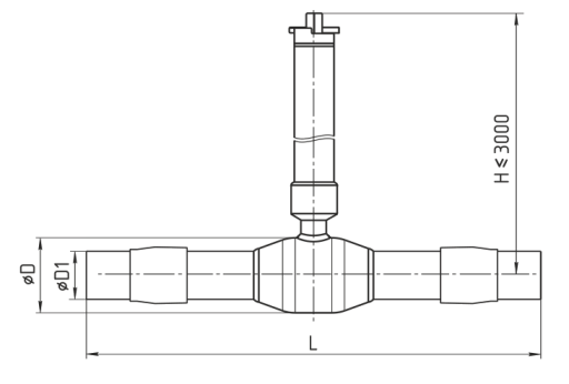 Чертеж крана шарового 582 стандартнопроходного приварное/приварное с удлиненным штоком с переходом на ПЭ патрубки для бесканальной прокладки