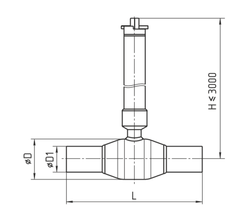 Чертеж Крана шарового 582 стандартнопроходного приварное/приварное с удлиненным штоком для бесканальной прокладки 